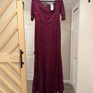 Torrid Burgundy Off Shoulder Lace Maxi Dress